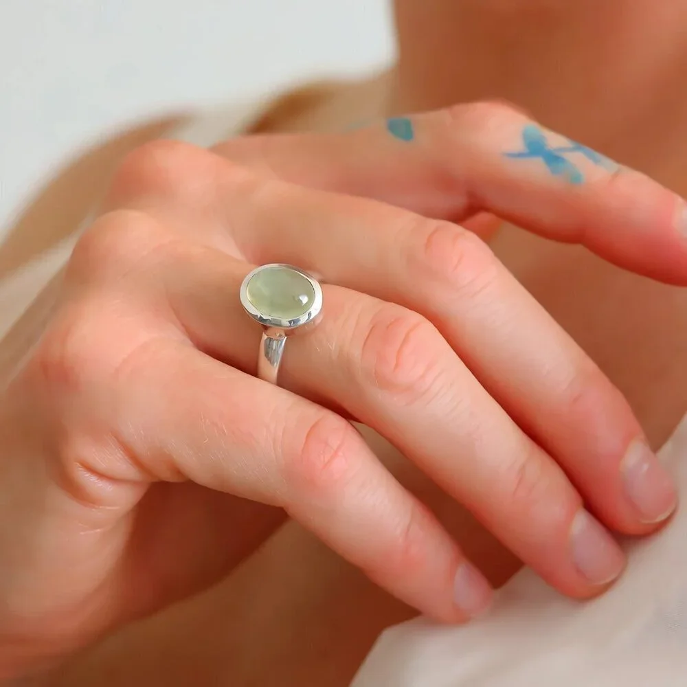 Green Amethyst Ring In Sterling Silver